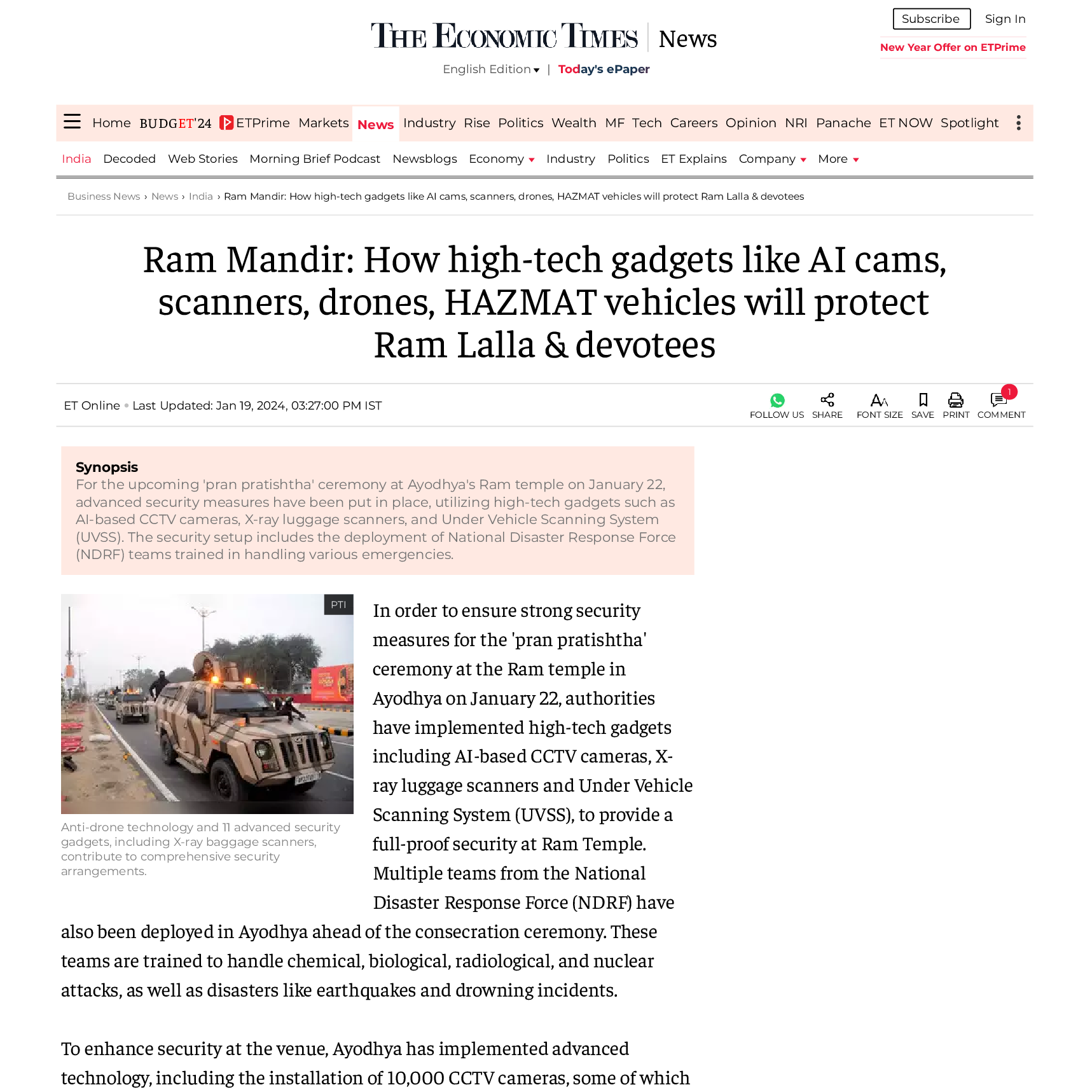 Ram Mandir: How high-tech gadgets like AI cams, scanners, drones, HAZMAT vehicles will protect Ram Lalla & devotees